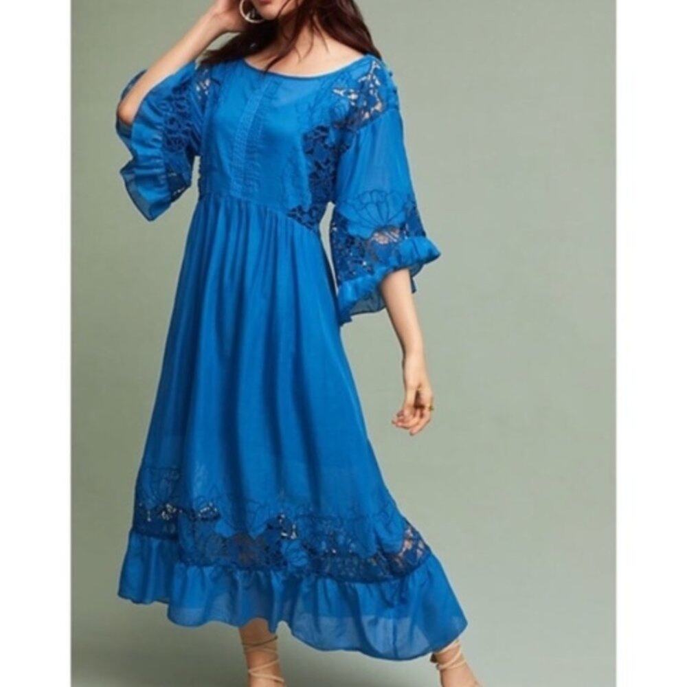 Anthropologie Akemi + Kin Blue Meadow Flutter Midi Dress Size XS